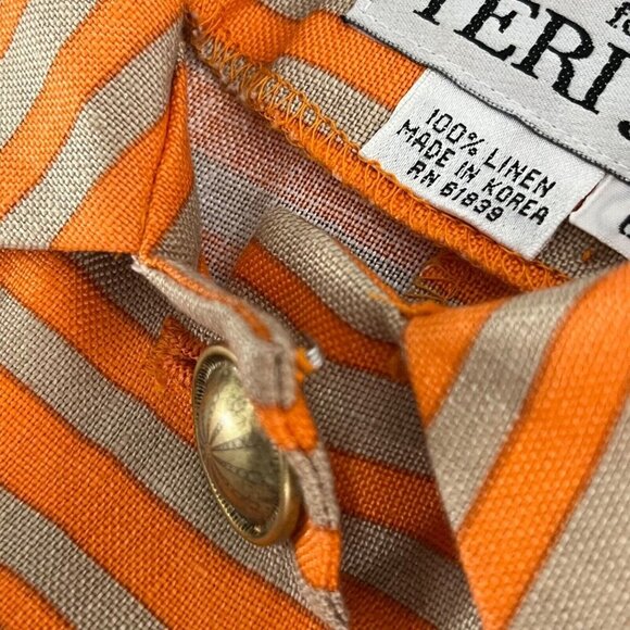Rickie Freeman for Teri Jon Linen Short Sleeve Blazer‎ Orange Brown Striped 6 - Picture 10 of 10
